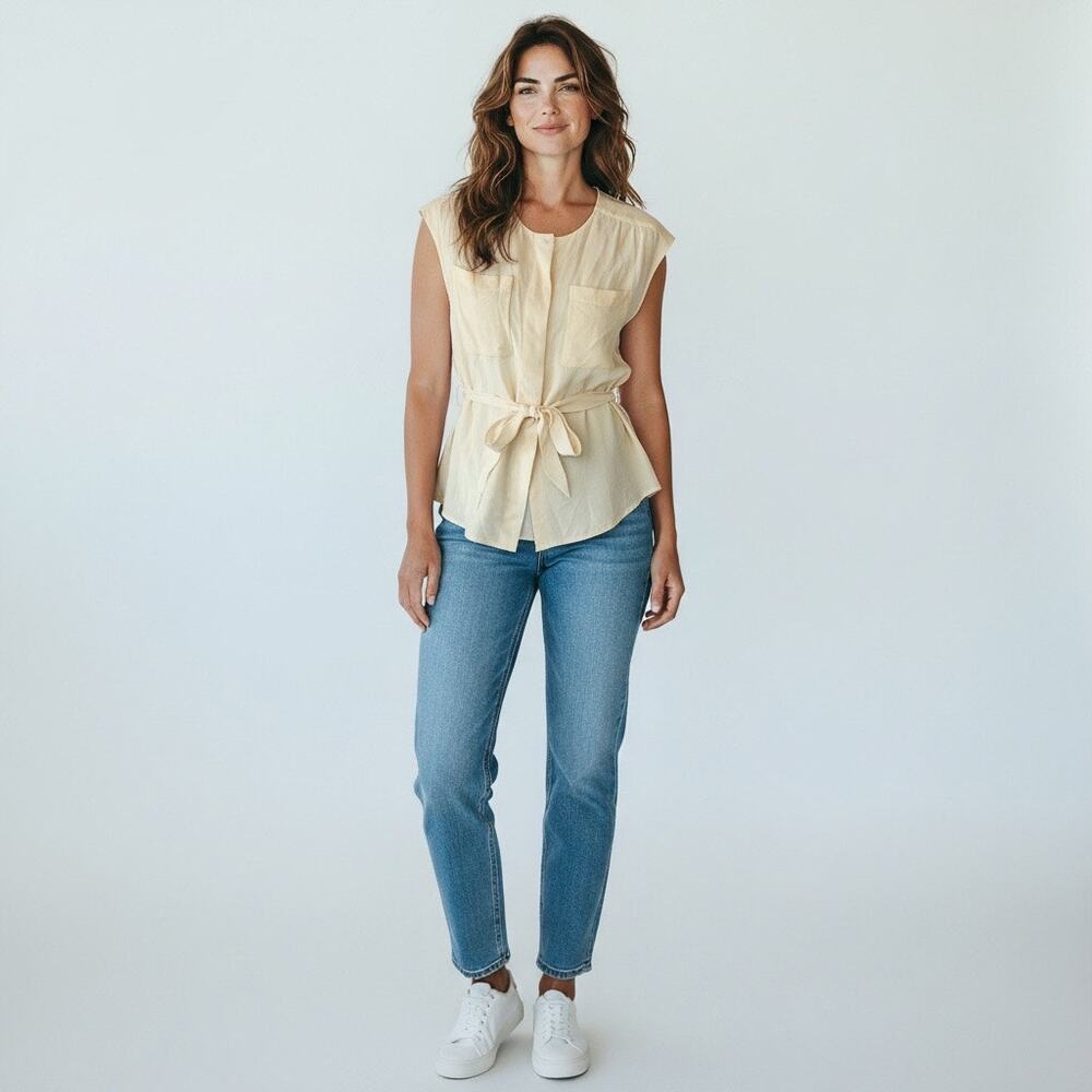 Joe Fresh Cream Button Down Blouse Size XS Belted